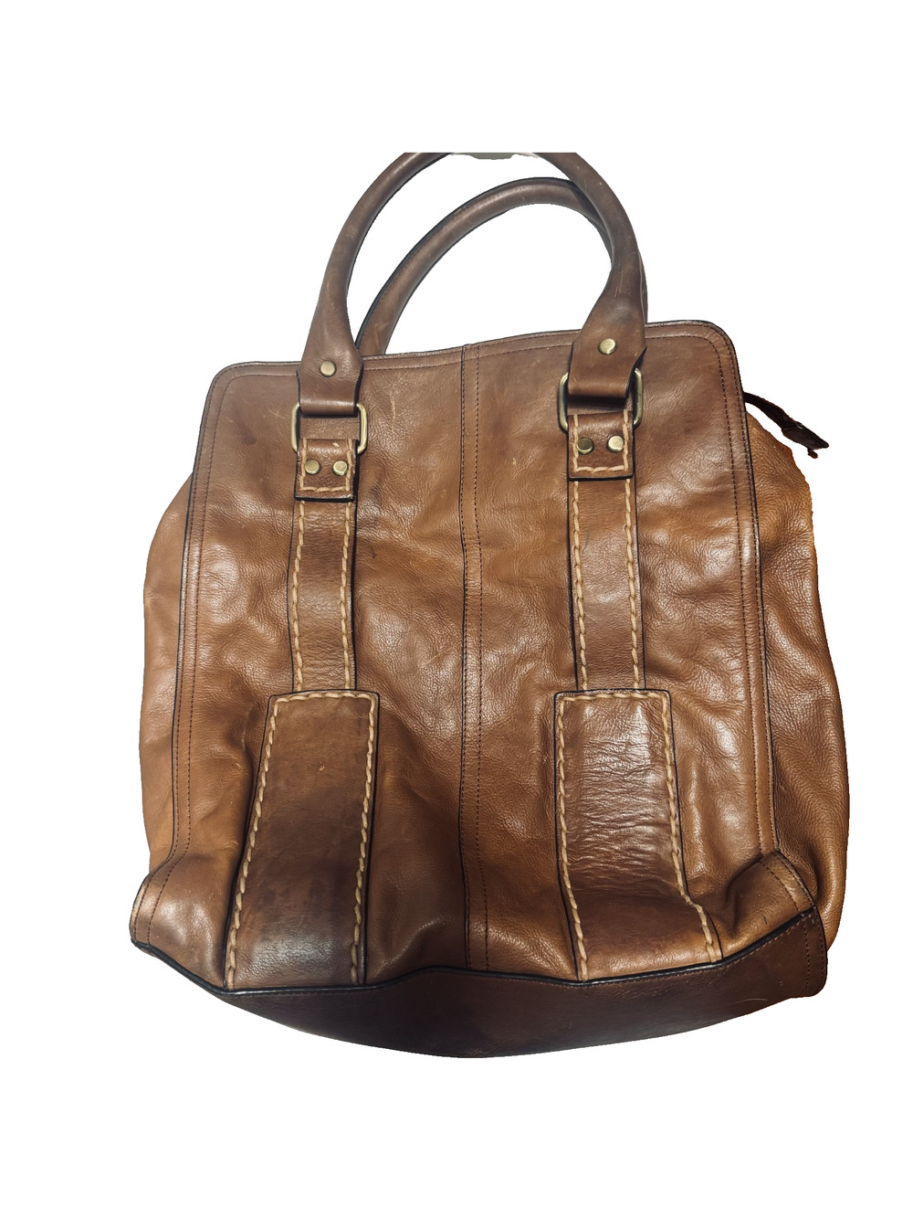 Kate Landry Brown Leather Shoulder Bag Purse Deep tote work laptop